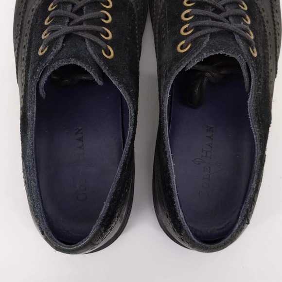 Cole Haan Leather Suede Wingtip Oxford Shoes C10823 Black Navy Blue Men's 10M - Picture 9 of 10
